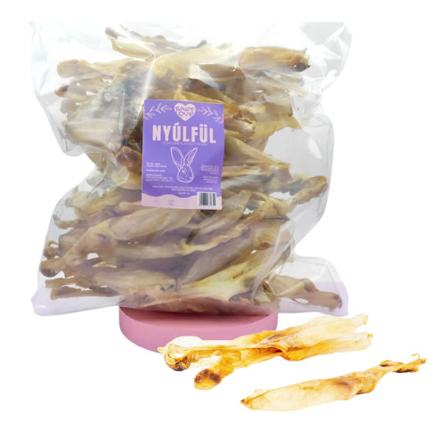 Nyúlfül szárított rágcsa kutyáknak, 1kg , Barf Love
