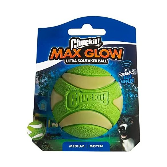 Max Glow Squeaker világítós és csipogós labda M , Chuckit