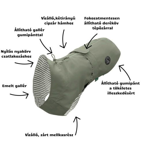 Milford esőkabát kutyáknak hámhoz is , BÉZS vagy ZÖLD , Hunter