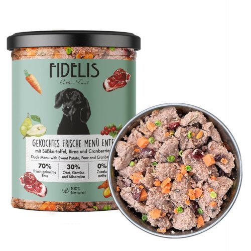 Főtt menü - Kacsa áfonyával, körtével és édesburgonyával , 400g , Sanadog