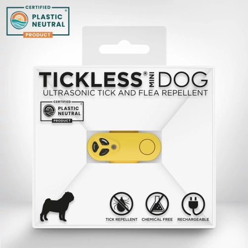 Vegyszermentes ultrahangos TÖLTHETŐ kullancs és bolha riasztó kutyáknak , SÁRGA  , Tickless 