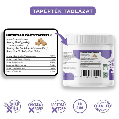 Hipoallergén allergia elleni immunerősítő ízesített jutalomfalatban , Wiss-Pet